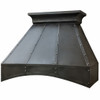 Black zinc range hood with curved apron, side view