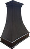Dark zinc range hood with flared canopy and seamless straps, side view