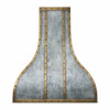 Antique zinc range hood with brass straps and rivets front view