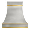 Zinc range hood with brass straps for a modern rustic kitchen