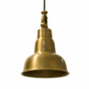 Brass bell shade pendant lamp with tiered neck and swivel hook, side view