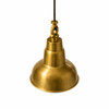 Brass bell shade pendant lamp with tiered neck and swivel hook, angled view