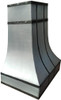 Brushed zinc range hood with darkened zinc straps, profile view