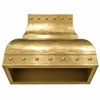 Gold brass range hood with polished rivets and underside opening ready for a ventilation insert