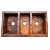 Triple bowl copper kitchen sink in natural fired patina on sale view from above