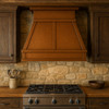 42-inch under-cabinet copper range hood cover in a rustic kitchen