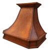textured hammered copper range hood viewed from the side