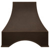 Front view of a strapless bell copper range hood with random hammering and dark coffee patina