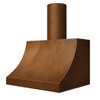 Old-World copper range hood with cylindrical chimney view from the engle on white background