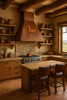 Copper range hood with a horse in a runch kitchen settings