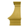Side view of brushed and hand-hammered brass range hood with classic crown molding