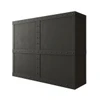 Industrial style rectangular black zinc range hood, angled view showing riveted front and deep rectangular side