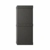 Industrial style rectangular black zinc range hood, side view showing plain black zinc panel and rectangular depth