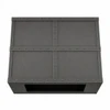 Industrial style rectangular black zinc range hood, underside view showing open cavity for ventilation insert