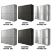Six industrial rectangular zinc range hoods in hammered or smooth natural, dark, and hand-polished finishes