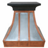Discounted zinc range hood with copper apron front view, polished zinc canopy with contrasting copper trim and clean handcrafted silhouette