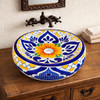 Talavera bathroom vessel sink orange floral blue design in bathroom vanity with rustic wood