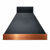Zinc range hood with a hammered copper apron and a clean, modern tapered silhouette showcasing refined mixed-metal design