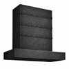 Contemporary rectangular zinc range hood with riveted bands, side view