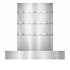 Contemporary rectangular zinc range hood with riveted bands in natural metal finish, front view
