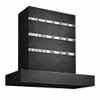 Modern zinc kitchen range hood with contrasting metal straps, side view