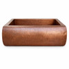 Round apron single bowl hammered copper kitchen sink front view