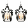 2 x French country iron lantern pendant with rustic glass set