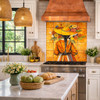 Talavera tile mural woman with a floral hat installed on a kitchen backsplash
