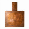 New York style hammered copper range hood with urban design front view, clean geometric canopy with hammered copper surface and industrial character
