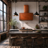New York style hammered copper range hood with urban industrial design in New York loft kitchen