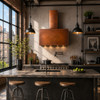 New York style hammered copper range hood with urban industrial design in luxury apartment kitchen