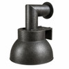 Dark zinc industrial range hood in New York style angled view on white background, exposed mounting bracket, cylindrical ductwork and hammered charcoal finish