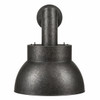 Dark zinc industrial range hood in New York style front view on white background, rounded canopy with exposed ductwork and hammered charcoal finish