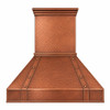 Retro Hammered Copper Range Hood front view with hammered copper texture, square chimney, riveted straps and white background