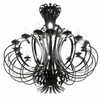Sculptural iron chandelier with layered loop scrollwork and candle-style lights on white background