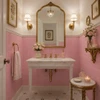 Mexican talavera tiles in light pink for elegant interior spaces decorating a French powder room with classic elegant details