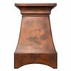 Hammered copper range hood with flared crown and curved apron, front view