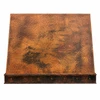 Sloped under-cabinet copper range hood with riveted band front view with naturally fired rustic copper finish on white background