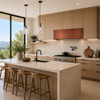 Smooth copper box under-cabinet range hood in California Contemporary kitchen