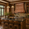 Arts and Crafts kitchen with copper range hood, zinc straps, quarter-sawn oak cabinetry, tile and natural stone