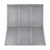 Natural zinc riveted three-bay range hood front view