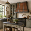 English Estate scullery kitchen with hammered copper range hood, soapstone countertops and utility sink