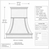 Technical drawing of flared bell copper range hood showing proportions, curved ribs, stepped crown and deep apron