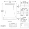 Technical drawing of hand-hammered bell copper range hood with riveted apron showing dimensions and proportions