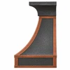Side profile of zinc bell range hood showing curved canopy, copper edging and boxed apron
