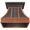 Underside view of zinc and copper range hood showing the open insert-ready interior