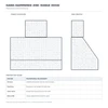 Proportional technical drawing of a hand-hammered zinc range hood with front elevation, side profile, and proportion table