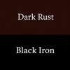 Spanish style copper iron table leg finishes shown in matte black and textured dark rust color swatches