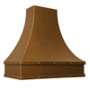 Hammered copper kitchen hood with French Provincial design angled view on white background