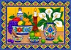 Talavera fruit and lily tile mural